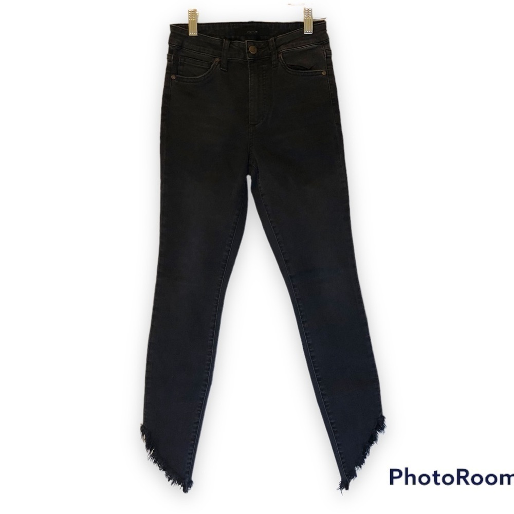 𝅺JOE’S Jeans Womens Black High Rise Skinny Denim Frayed Slant Hem Jeans Size 25